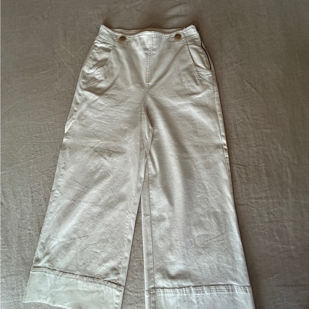 Maeve Cream Button-Detail Trousers